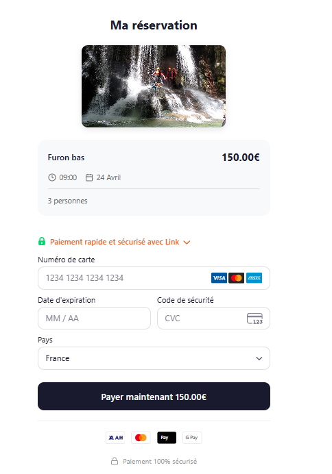 Paiement Stripe dans ResaOutdoor : réservation en ligne pour guides outdoor