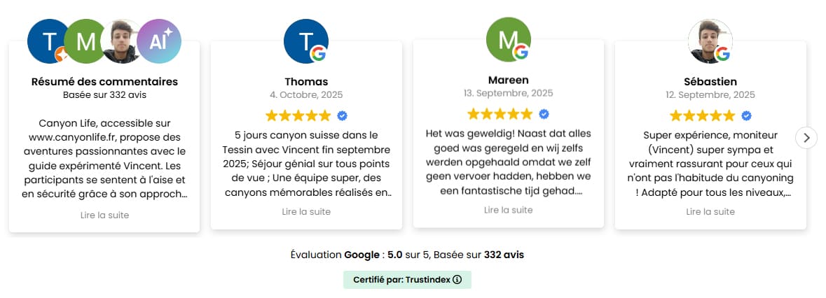 Review google 5 étoiles pour canyoning grenoble