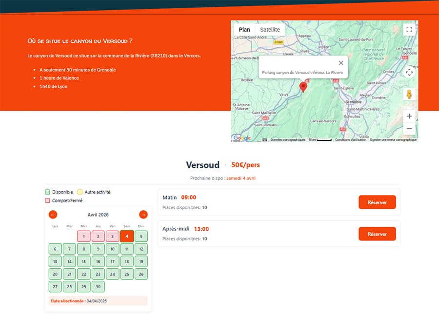 Réservation intégrée sur site web avec RésaOutdoor, sans redirection